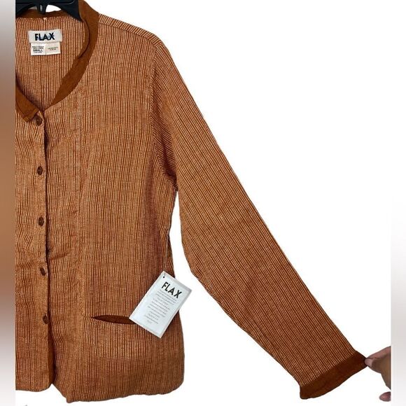 Flax Rust Brown 100% Linen Long Sleeve Button Front Shirt Jacket Small - Picture 7 of 10